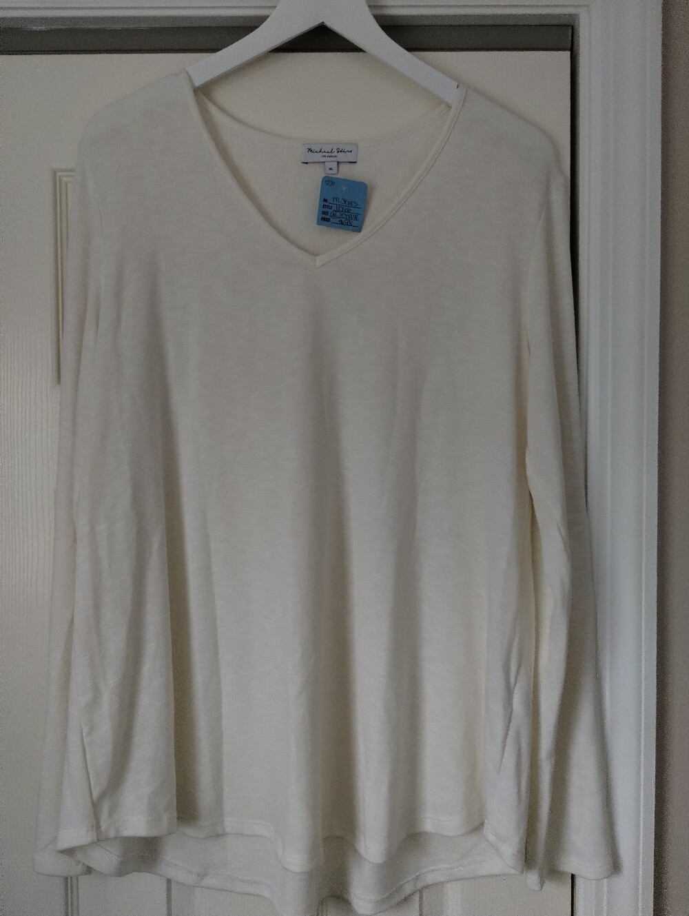 Michael Stars Cream V-Neck Long Sleeve Tee XL